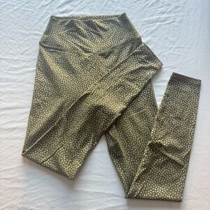 Buff Bunny Womens Olive Green Gold Metallic Dots Leggings Sz XS